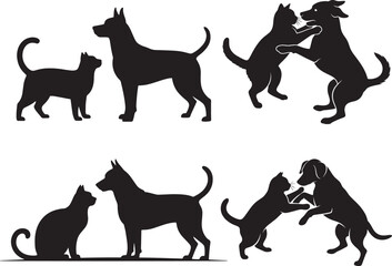 Dog Cat Silhouette Set Animal Vector Art Black Illustration Pet Design Playful Collection