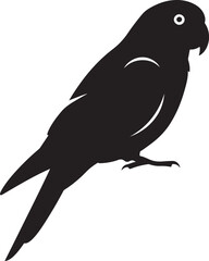 Obraz premium Monochromatic Silhouette of a Small Parrot Perched at Rest, Stylized Vector Image of a Parrot with Clean Lines and Solid Black Fill