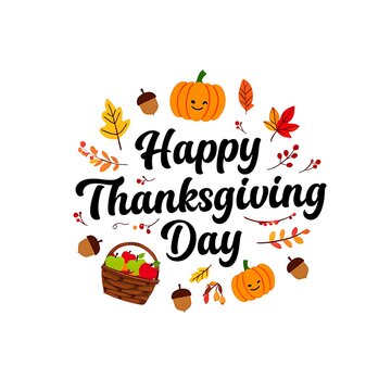 Cute Thanksgiving Day graphic design with fall elements.