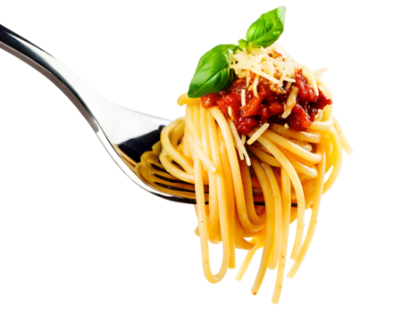 spaghetti with bolognese sauce and on fork isolated on white or transparent background. italian food - Powered by Adobe