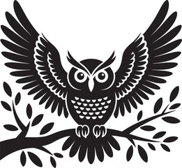 Owl Silhouette Animal Vector Art Black Illustration Bird Branch Nature Design Wings