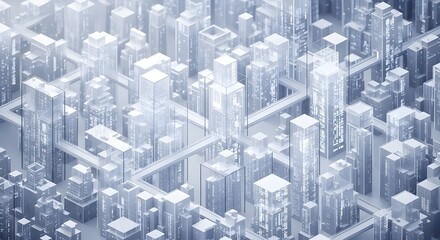Fototapeta premium Abstract Futuristic Smart City Network with Geometric Buildings