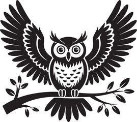 Owl Silhouette Animal Vector Art Black Illustration Bird Branch Nature Design Wings
