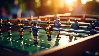 Outdoor tabletop soccer game at sunset