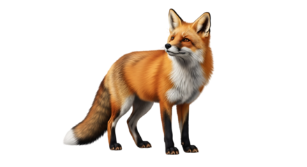 Red fox standing alert isolated on transparent background