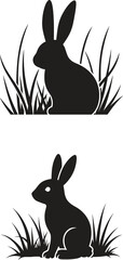 Rabbit Silhouette Animal Vector Art Black Illustration Bunny Grass Nature Design