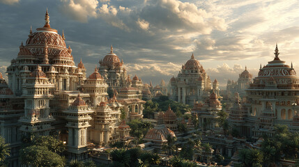 白亜と朱色の壮麗な建築群