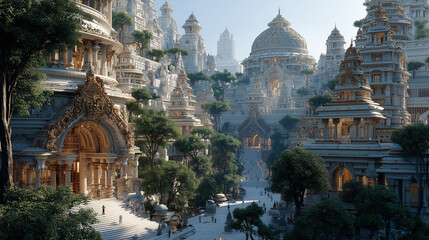 白亜に輝く聖都の壮麗な眺め