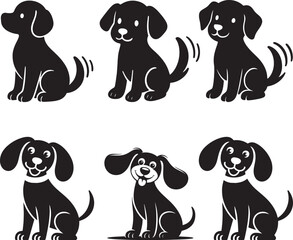 PrintDog Silhouette Puppy Set Animal Vector Art Black Illustration Cute Pet Design Collection