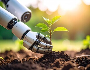 Robot planting a young sapling