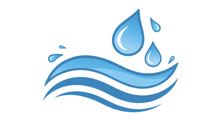 Blue water waves and drops are depicted in an illustration isolated on transparent background, symbolizing cleanliness and nature
