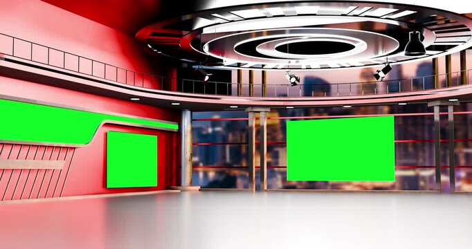 News Studio Background with Green Screens 