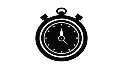 Black and White Stopwatch Icon Illustration for Time Tracking and Measurement
