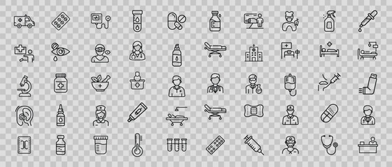 Vector art of medical icon collection, Nursing home, hospital, medical, Editable stroke. Vector illustration