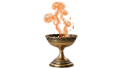 Isolated Incense Burner with Orange Smoke