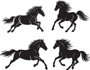 Black Horse Silhouette Running Vector Art