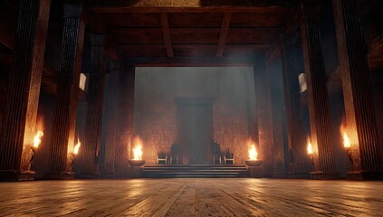 Obraz premium Ancient wooden hall with throne