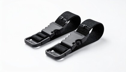 Two black straps with metal buckles