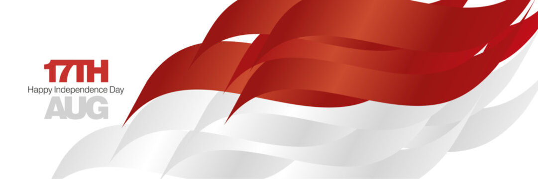 Indonesia Independence Day 17th of August banner. Bold typography lettering message 17th of August on Indonesia abstract flag ribbon background
