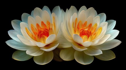 Two lotus blossoms in vibrant, painted colors.