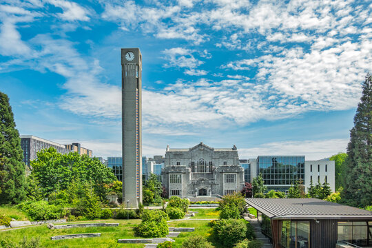 Irving K. Barber Learning Centre and  Walter C. Koerner Clock Tower on the Campus of the University of British Columbia