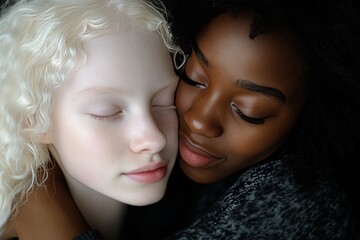 Obraz premium Two young females sharing a tender embrace