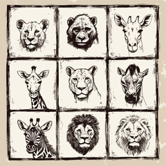 Obraz premium Wild Animal Sketch Set Collection