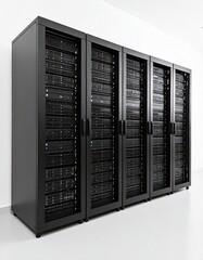 Row of server racks in a modern server room