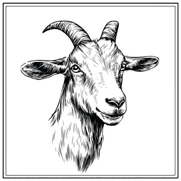 Detailed hand-drawn goat sketch on white background
