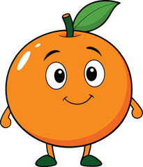 Obraz premium Happy cartoon orange character with a cheerful smile and green leaf new 2025 trendy