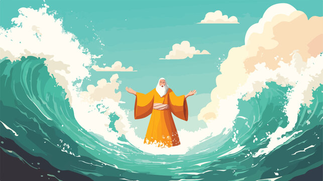 Moses Red Sea Splitting Vector Illustration