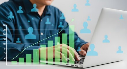 Analyzing business growth data on laptop for social media marketing strategy plan