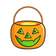 Halloween, pumpkin, candy, bucket, basket, trick-or-treat, spooky, festive, holiday, autumn, fall, celebration, fun, sweet, treat, childhood, seasonal, traditional, scary, orange, jack-o-lantern