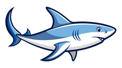 Vector illustration of a dangerous cartoon shark swimming isolated on white with an ocean blue background