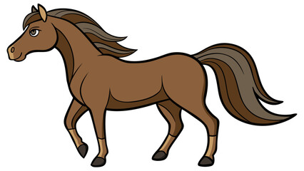 Brown horse vector illustration: isolated galloping equine design with flowing mane and tail