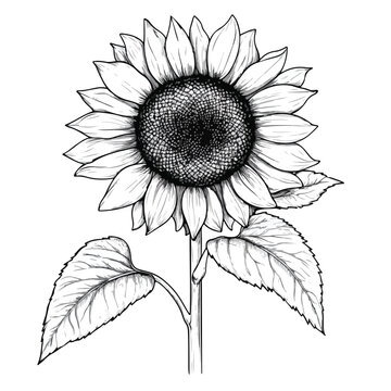 Detailed Sunflower Sketch on White Background