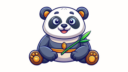 A cute, smiling baby panda character, a black and white mammal, is a fun, isolated vector cartoon illustration of a wild animal, not a teddy bear, drawing in bamboo art