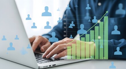 Analyzing social media growth and engagement metrics on laptop for business success