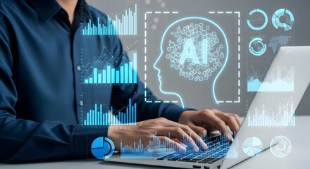 Ai data analysis concept businessman using laptop with artificial intelligence data