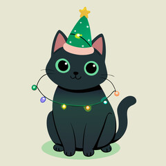 Christmas cat, holiday cat, festive cat, cute cat, cartoon cat, Christmas pet, Santa hat cat, cat with gift, Christmas animal, winter cat, holiday animal, cat illustration, cat vector, cat graphic