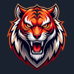 Obraz premium Angry Tiger Icon. Aggressive Tiger Face Vector. Fierce Roaring Tiger Head Symbol. Wild Predator Animal Emblem for Sports Team, Mascot Branding, Strength Theme, Jungle Beast, Wildlife Power Icon