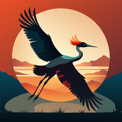 minimalist crane, elegant bird, crane silhouette, black crane, crane vector, standing crane, graceful bird, wading bird, long neck bird, crane t shirt, bird silhouette, Japanese crane, abstract bird