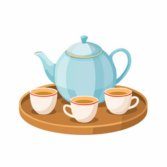 Teapot with cups – Porcelain teapot with matching teacups on a tray.
