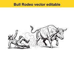 Cowboy falls off a bull in a rodeo