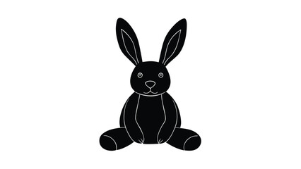 Simple Black and White Rabbit Illustration Sitting Upright on White Background