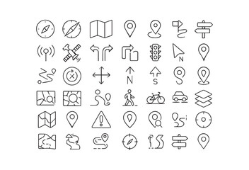 Set of Outline Map and Navigation Icons