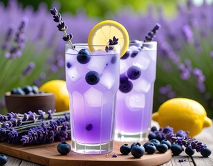 Two chilled lavender blueberry lemonades