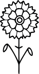 Stylized flower with petals and stem black and white