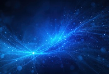 Vibrant abstract blue background with luminous particles creating a dynamic flow effect