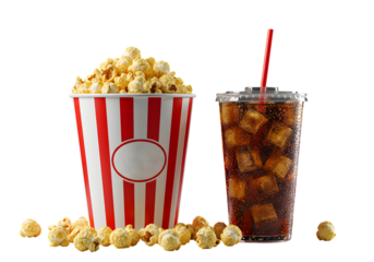 Buttery Popcorn and Iced Soda: Classic Movie Snack Combo, Studio Shot, Vibrant Colors